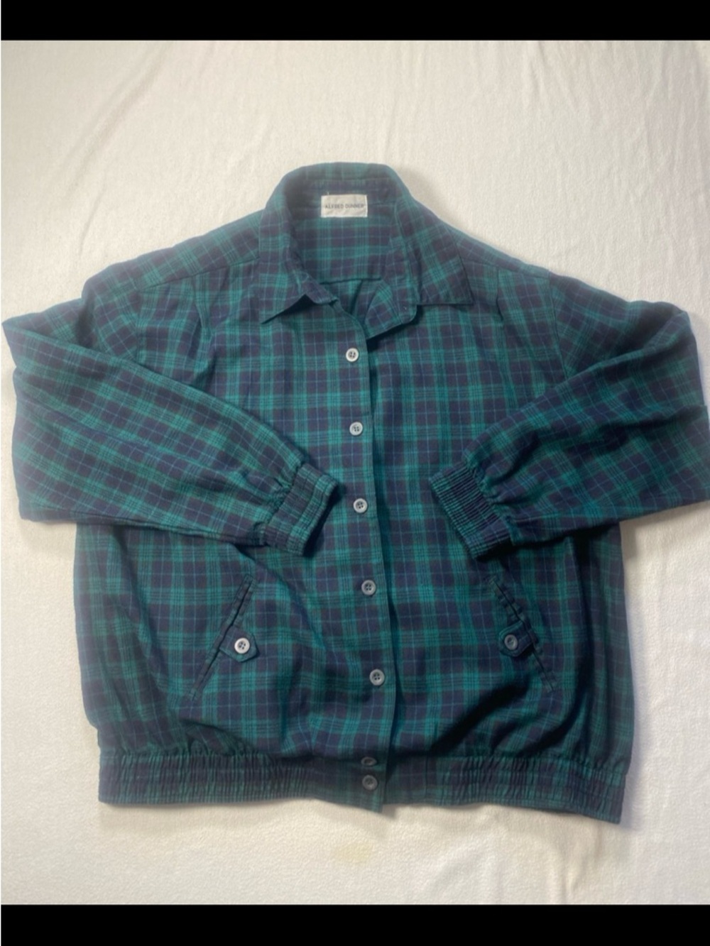Alfred Dunner Teal and Navy Plaid Button-Front Shirt. See description.